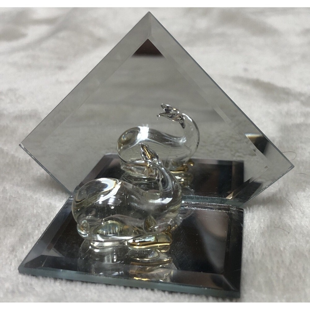 Glass Whale With Mirror Mini Figure Clear/Gold 1.5x3" NEW